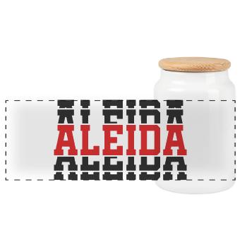 Aleida T-Shirt T-Shirt Geschenkidee gestapelter Text - Panorama Keksdose mit Holzdeckel - Weiß - Vorne