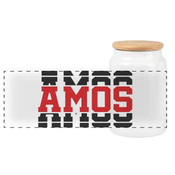 t-shirt Amos t-shirt gift idea stacked text - Panoramic Cookie Jar with Wooden Lid - white - Front