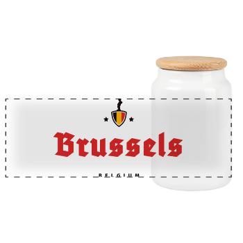 Brussels Bruxelles Belgium - Panoramic Cookie Jar with Wooden Lid - white - Front
