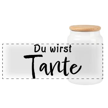 Du wirst Tante - Panorama Keksdose mit Holzdeckel - Weiß - Vorne