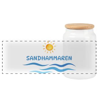 Sandhammaren, Sonne und Wellenmotiv für die Strandsaison - Panorama Keksdose mit Holzdeckel - Weiß - Vorne