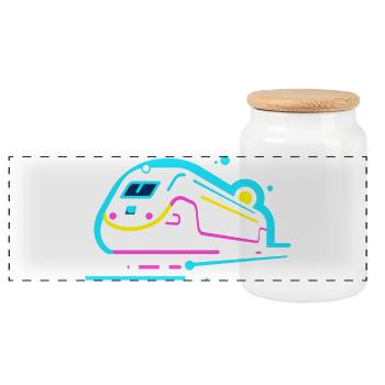 Train Comic Look - Panoramic Cookie Jar with Wooden Lid - white - Front