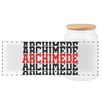 Archimede t-shirt stacked text t-shirt gift - Panoramic Cookie Jar with Wooden Lid - white - Front