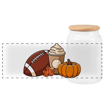 Délices d’automne : football, citrouille et épices à citrouille - Boîte à biscuits avec couvercle en bois - blanc - Devant