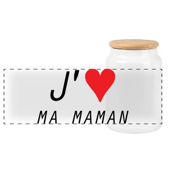 J'aime ma maman - Fête des Mères - Boîte à biscuits avec couvercle en bois - blanc - Devant