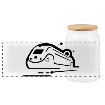 Train Comic Style - Panoramic Cookie Jar with Wooden Lid - white - Front