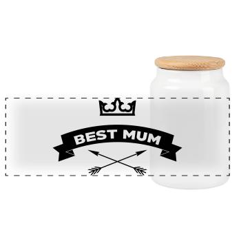 Best Mom - Mother's Day - Panoramic Cookie Jar with Wooden Lid - white - Front