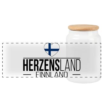 Herzensland Finnland Skandinavien Urlaub Reise - Panorama Keksdose mit Holzdeckel - Weiß - Vorne