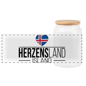 Herzensland Island Skandinavien Urlaub Reise - Panorama Keksdose mit Holzdeckel - Weiß - Vorne
