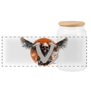 V2 Skull Motorbike Chopper Design Bobber - Panorama Keksdose mit Holzdeckel - Weiß - Vorne
