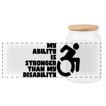 My strength is greater than my disability # - Panoramic Cookie Jar with Wooden Lid - white - Front
