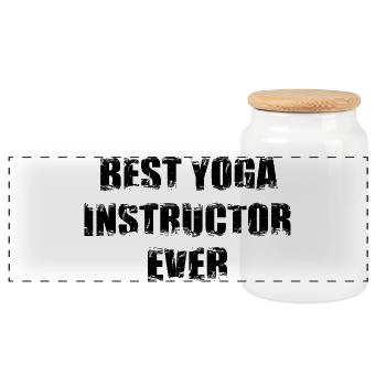 Best Yoga Trainer - Panoramic Cookie Jar with Wooden Lid - white - Front