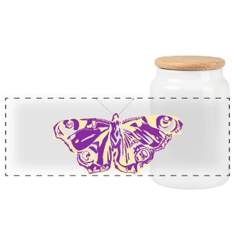 Purple Yellow Butterfly - Panoramic Cookie Jar with Wooden Lid - white - Front