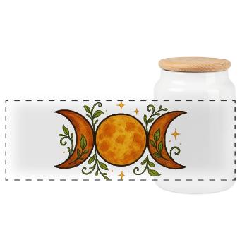 Celestial Lunar Phases with Botanical Accents - Panoramic Cookie Jar with Wooden Lid - white - Front