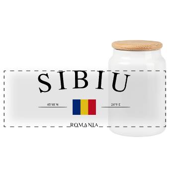 Sibiu, Roumanie – Souvenir et cadeau de vacances - Boîte à biscuits avec couvercle en bois - blanc - Devant