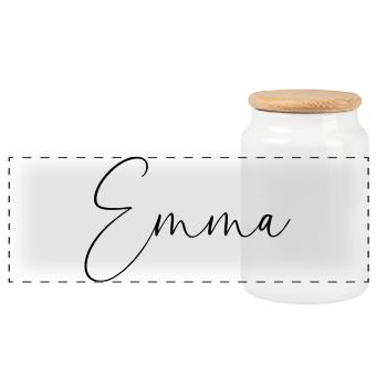 Emma / Handwriting Personalized Design - Panoramic Cookie Jar with Wooden Lid - white - Front