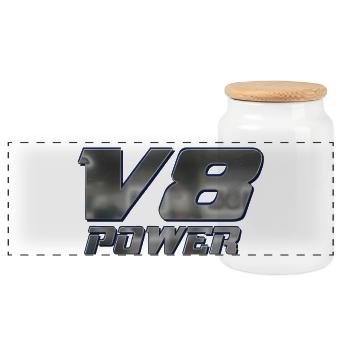 V8 power - Panoramic Cookie Jar with Wooden Lid - white - Front