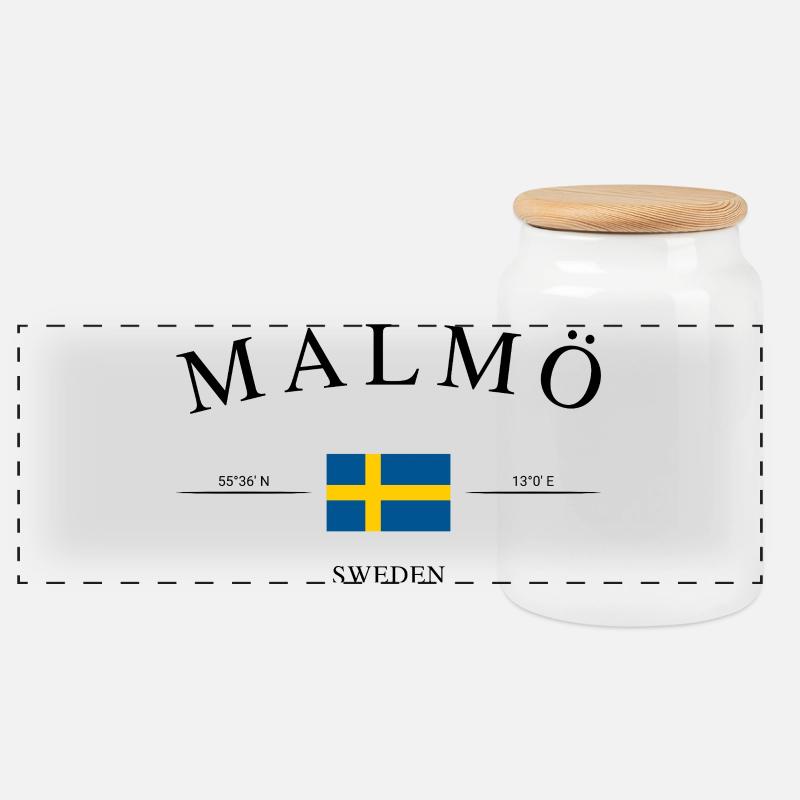 Malmö Schweden – Urlaub Souvenir & Geschenk - Panorama Keksdose mit Holzdeckel - Weiß