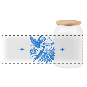 Blue Flower Cupid - Panoramic Cookie Jar with Wooden Lid - white - Front