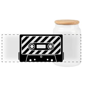 Cassette Retro Mixtape – Music Cult Motif - Panoramic Cookie Jar with Wooden Lid - white - Front