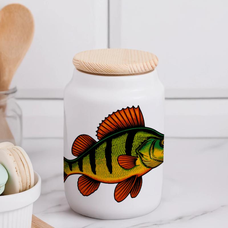 Perche Perche Perche Perche Perche Pêche Perche Perche Boîte à biscuits avec couvercle en bois