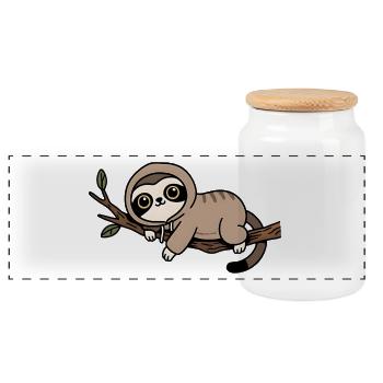 Cute Sloth on Branch - Panoramic Cookie Jar with Wooden Lid - white - Front