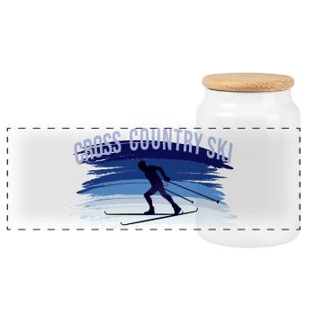 Cross-country skiing - Panoramic Cookie Jar with Wooden Lid - white - Front