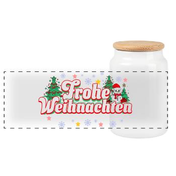 Frohe Weihnachten - Panorama Keksdose mit Holzdeckel - Weiß - Vorne
