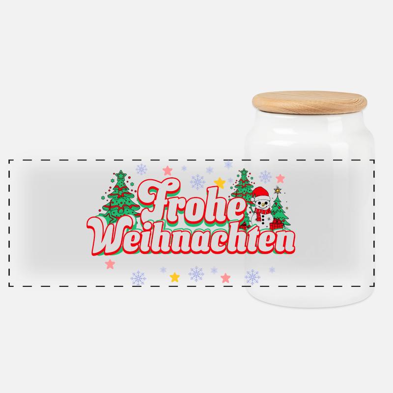 Merry Christmas - Panoramic Cookie Jar with Wooden Lid - white