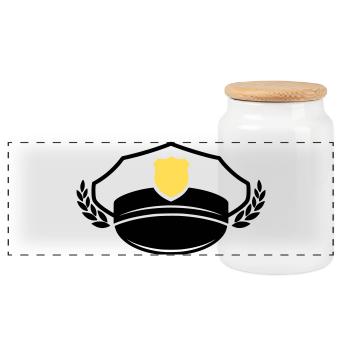 Police Cap & Badge | Honor & Respect - Panoramic Cookie Jar with Wooden Lid - white - Front