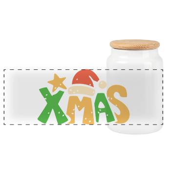 XMAS lettering in Christmas cartoon style - Panoramic Cookie Jar with Wooden Lid - white - Front