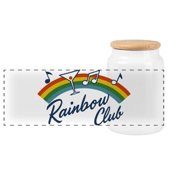 Logo der Regenbogen-Clubmusik - Panorama Keksdose mit Holzdeckel - Weiß - Vorne
