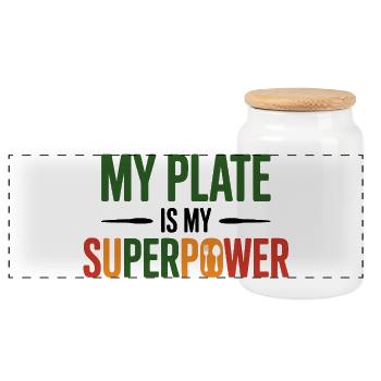 My Plate Is My Superpower Dietitian Expert  - Panoramic Cookie Jar with Wooden Lid - white - Front