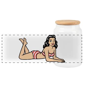 Image rétro de plage en bikini Pin-up - Boîte à biscuits avec couvercle en bois - blanc - Devant