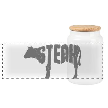Steak Cow Silhouette Typo - Panoramic Cookie Jar with Wooden Lid - white - Front