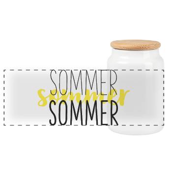 Summer Yellow Black - Panoramic Cookie Jar with Wooden Lid - white - Front