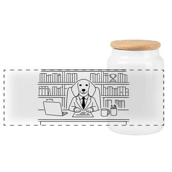 Hund im Büro Chef Dackel Minimalitisch Line Art - Boîte à biscuits avec couvercle en bois - blanc - Devant