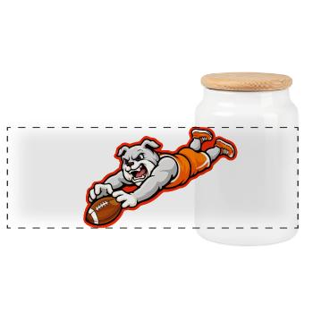 Mascotte de la capture de plongeon de football des Bulldogs - Boîte à biscuits avec couvercle en bois - blanc - Devant