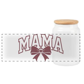 Mama Statement – Elegantes Mama Schleifen Design - Panorama Keksdose mit Holzdeckel - Weiß - Vorne