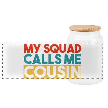 My Squad Calls Me Cousin Colorful Retro Typography - Panoramic Cookie Jar with Wooden Lid - white - Front