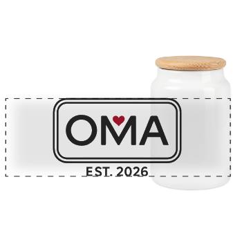 OMA EST. 2026 Proud Grandmother Announcement - Panoramic Cookie Jar with Wooden Lid - white - Front
