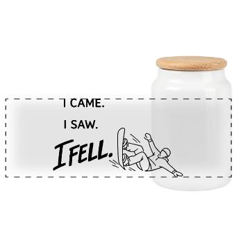 Je suis venu. J’ai vu. Je suis tombé. – Art minimal du snowboard - Boîte à biscuits avec couvercle en bois - blanc - Devant