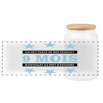 9 months - Panoramic Cookie Jar with Wooden Lid - white - Front