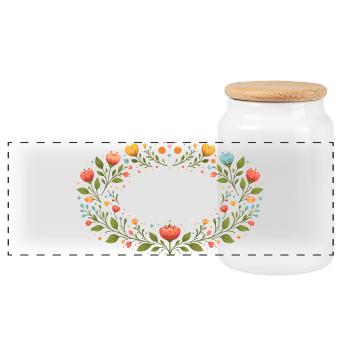 Floral Spring Frame with Flowers - Panoramic Cookie Jar with Wooden Lid - white - Front