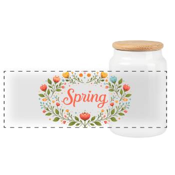 Lettrage printanier dans une couronne florale printanière - Boîte à biscuits avec couvercle en bois - blanc - Devant
