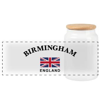 Birmingham, England - Panoramic Cookie Jar with Wooden Lid - white - Front