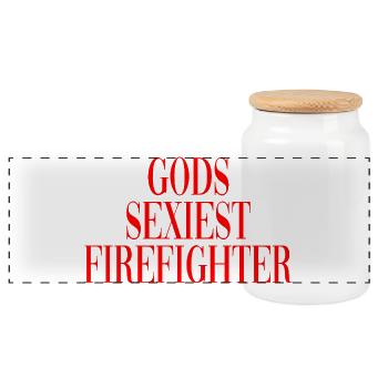 Firefighter Funny Saying Fire Brigade - Panoramic Cookie Jar with Wooden Lid - white - Front