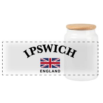 Ipswich, England - Panorama Keksdose mit Holzdeckel - Weiß - Vorne