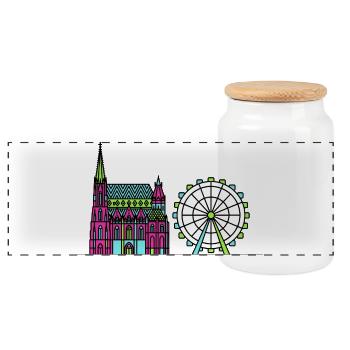 Silhouette de la ville de Vienne Art de la cathédrale Saint-Étienne - Boîte à biscuits avec couvercle en bois - blanc - Devant
