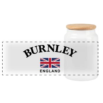 Burnley, England - Panorama Keksdose mit Holzdeckel - Weiß - Vorne